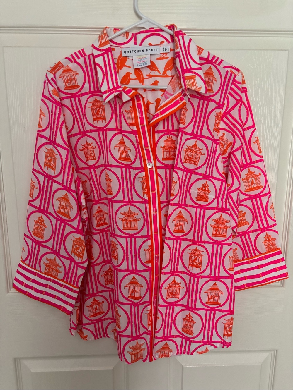 Gretchen Scott Designs Girls' Pink & Orange Pagoda Print Button-Down